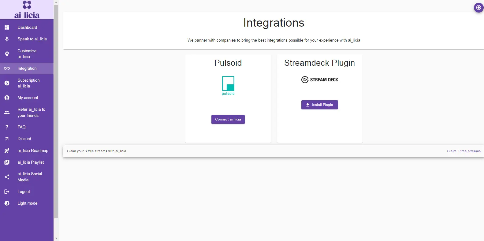 AI Licia Integration - Illustrates integration options available in AI Licia with other software or platforms.