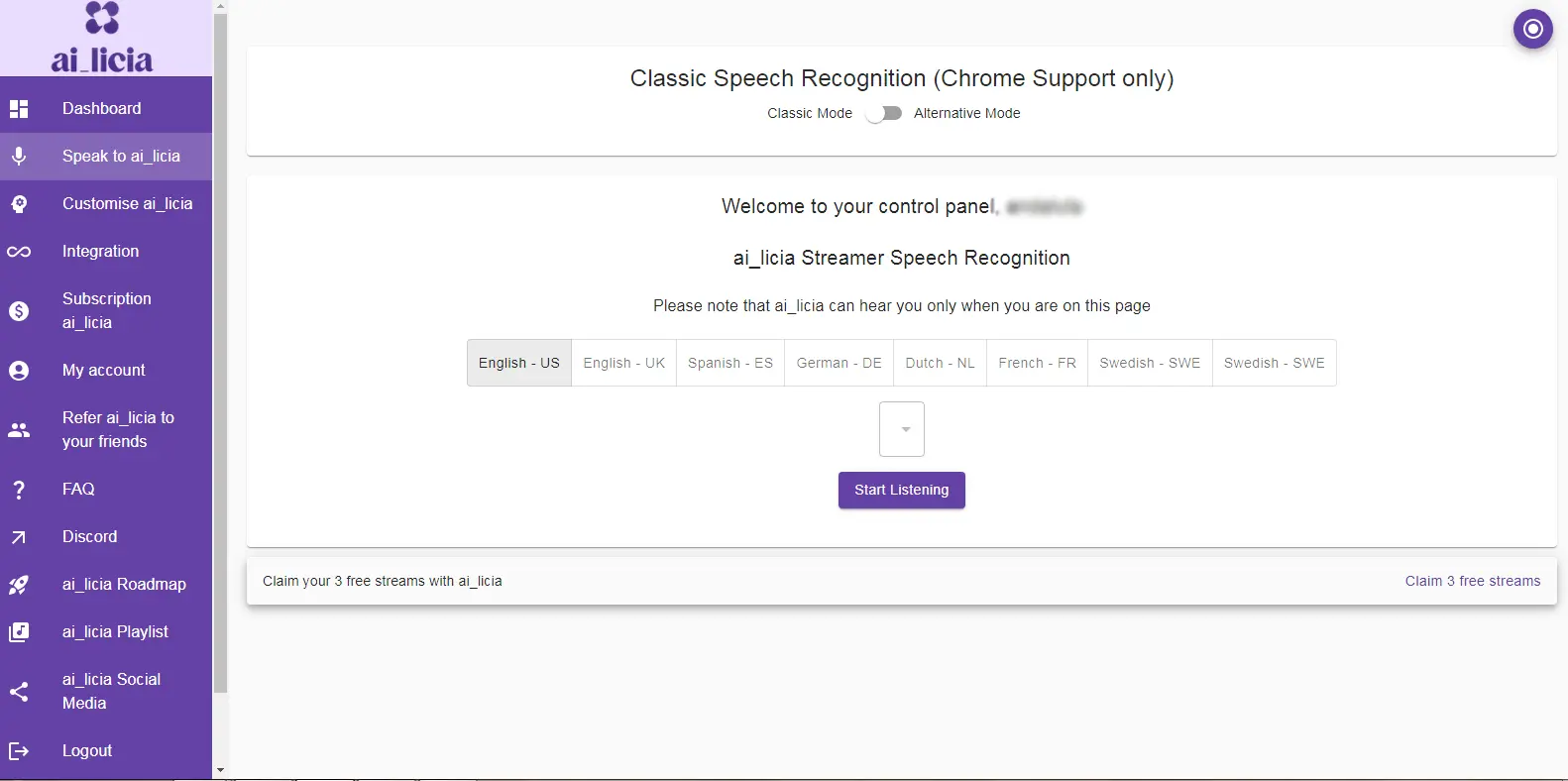 AI Licia Speech Recognition - Features the speech recognition capabilities within the AI Licia platform.