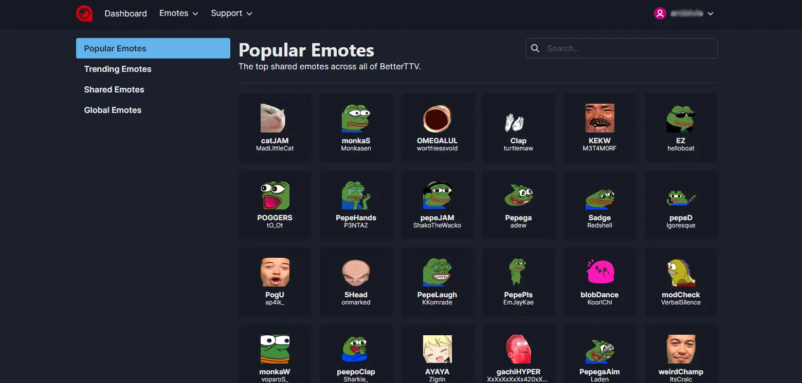 BetterTTV Popular Emotes - Highlights popular emotes on BetterTTV, showing trends and user preferences.