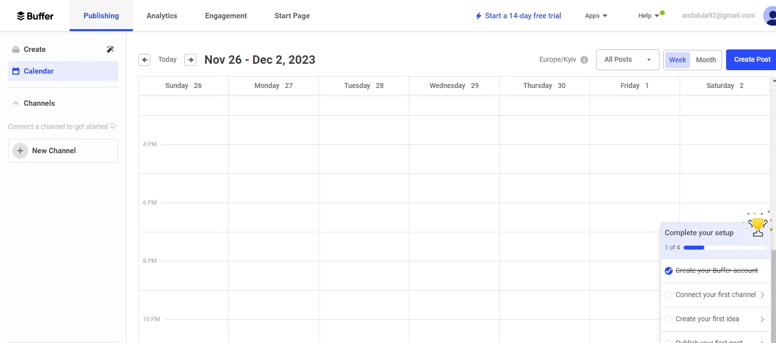 Buffer Publishing - Illustrates the content publishing interface in Buffer, for scheduling and posting across social platforms.