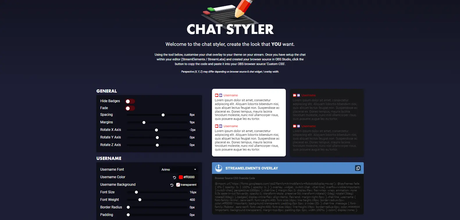 Chat Styler 1 - Features the first set of styling options in Chat Styler for customizing chat appearances.