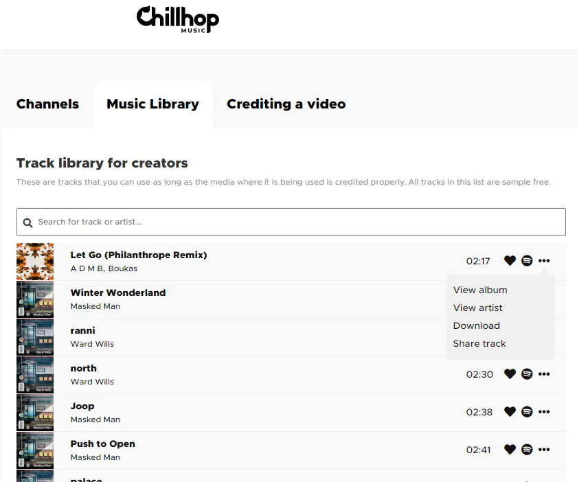 Chillhop Music - Displays the Chillhop Music platform interface, focusing on lo-fi and chill music streams.