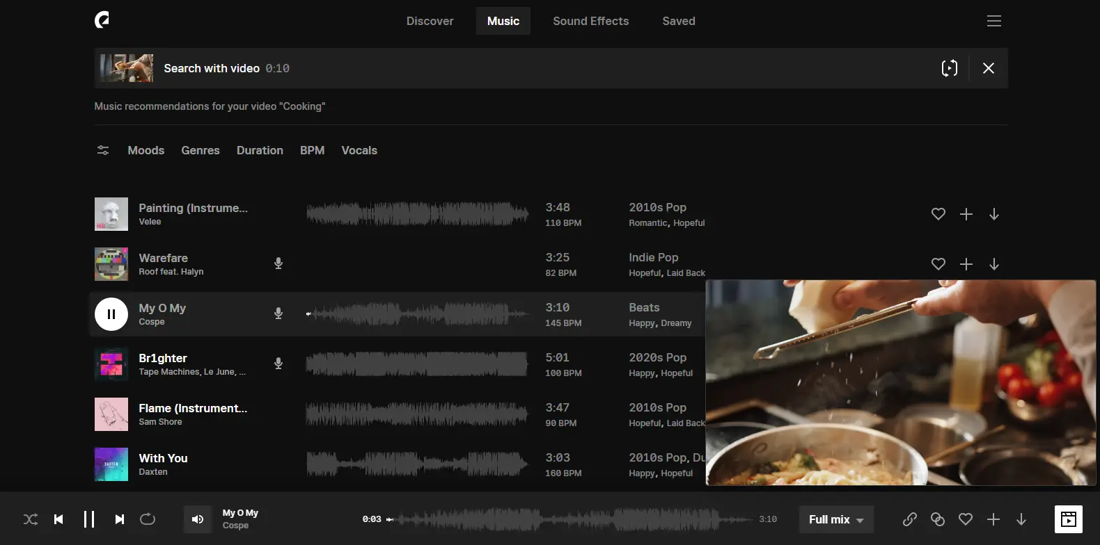 Epidemic Sound Soundmatch Example - Shows an example of the "Soundmatch" tool in use, providing a practical demonstration.