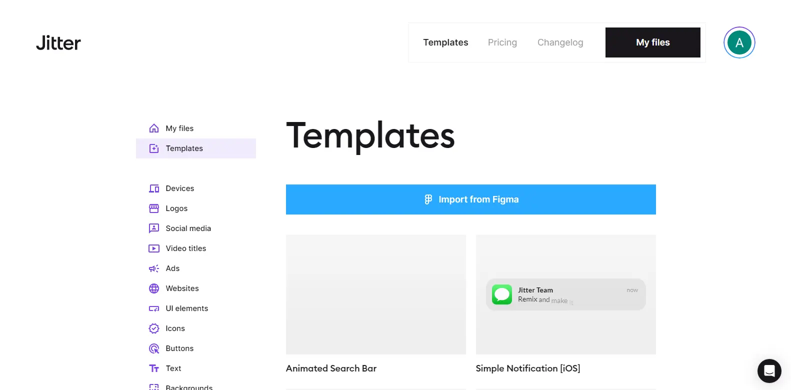 Jitter Templates - Highlights the template library in Jitter, offering pre-designed layouts and designs for quick customization.