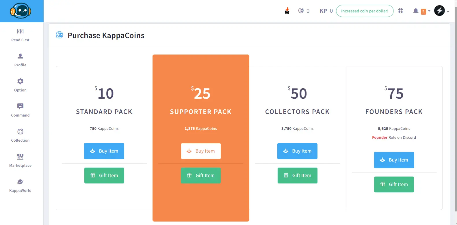 Kappamon Coins - Features the coin management section in Kappamon, where users can acquire and spend virtual currency.