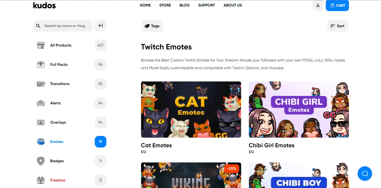 Kudos TV Emotes - Highlights the emote customization section in Kudos TV, where users can create and manage custom emotes.