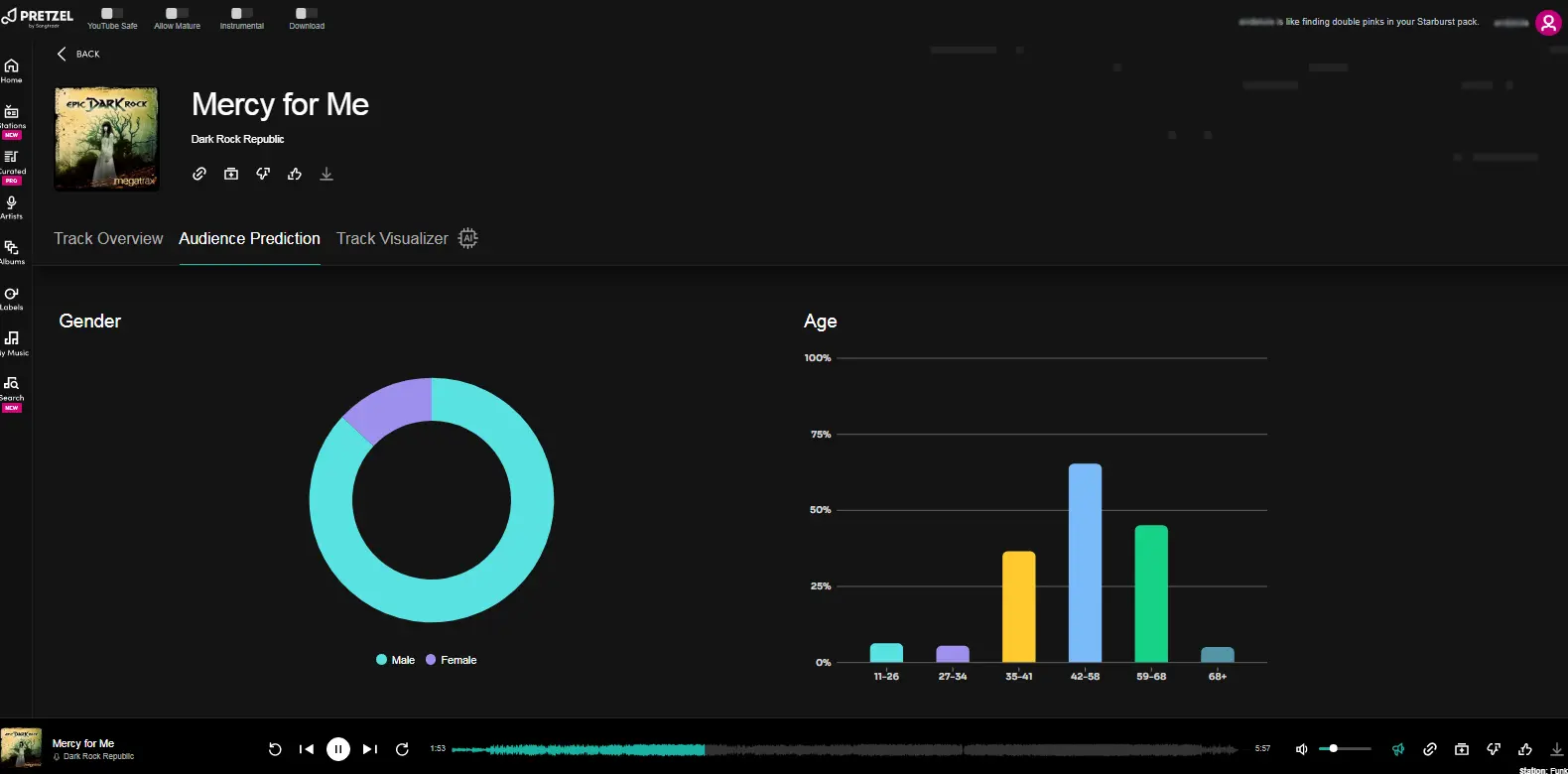 Pretzel Rocks Audience Prediction - Features the audience prediction tool in Pretzel Rocks, providing insights into listener trends.