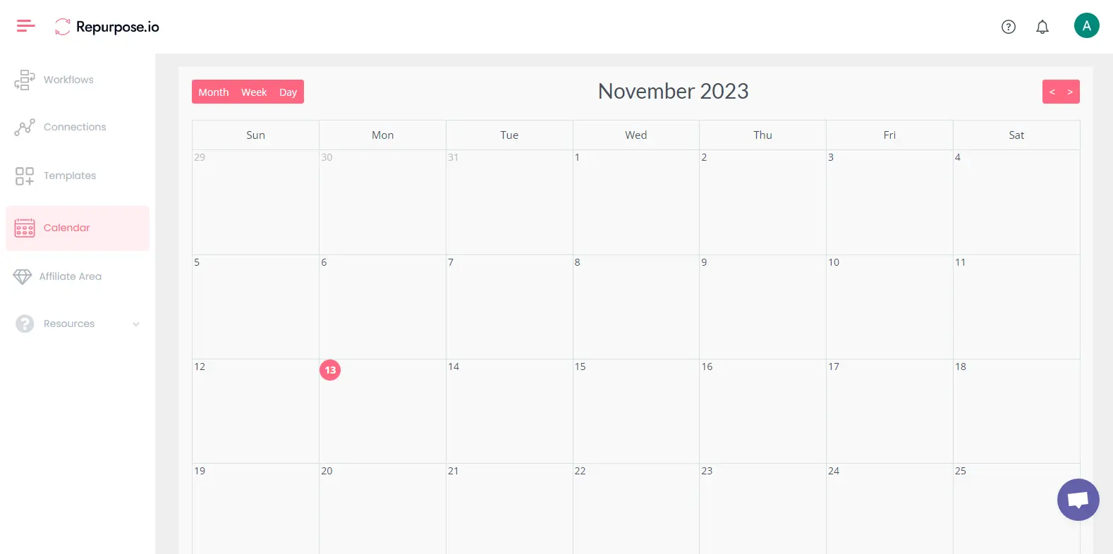 Repurpose Io Calendar - Features the content calendar in Repurpose.io, helping users schedule and manage posts.