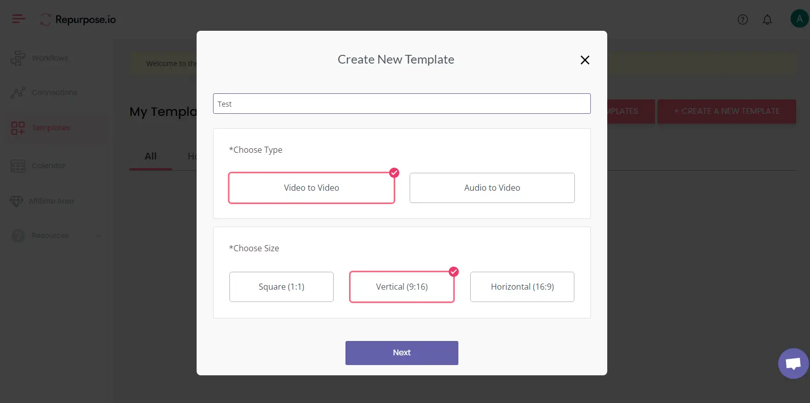 Repurpose Io Template 1 - Displays one of the templates in Repurpose.io, offering pre-configured settings for content repurposing.