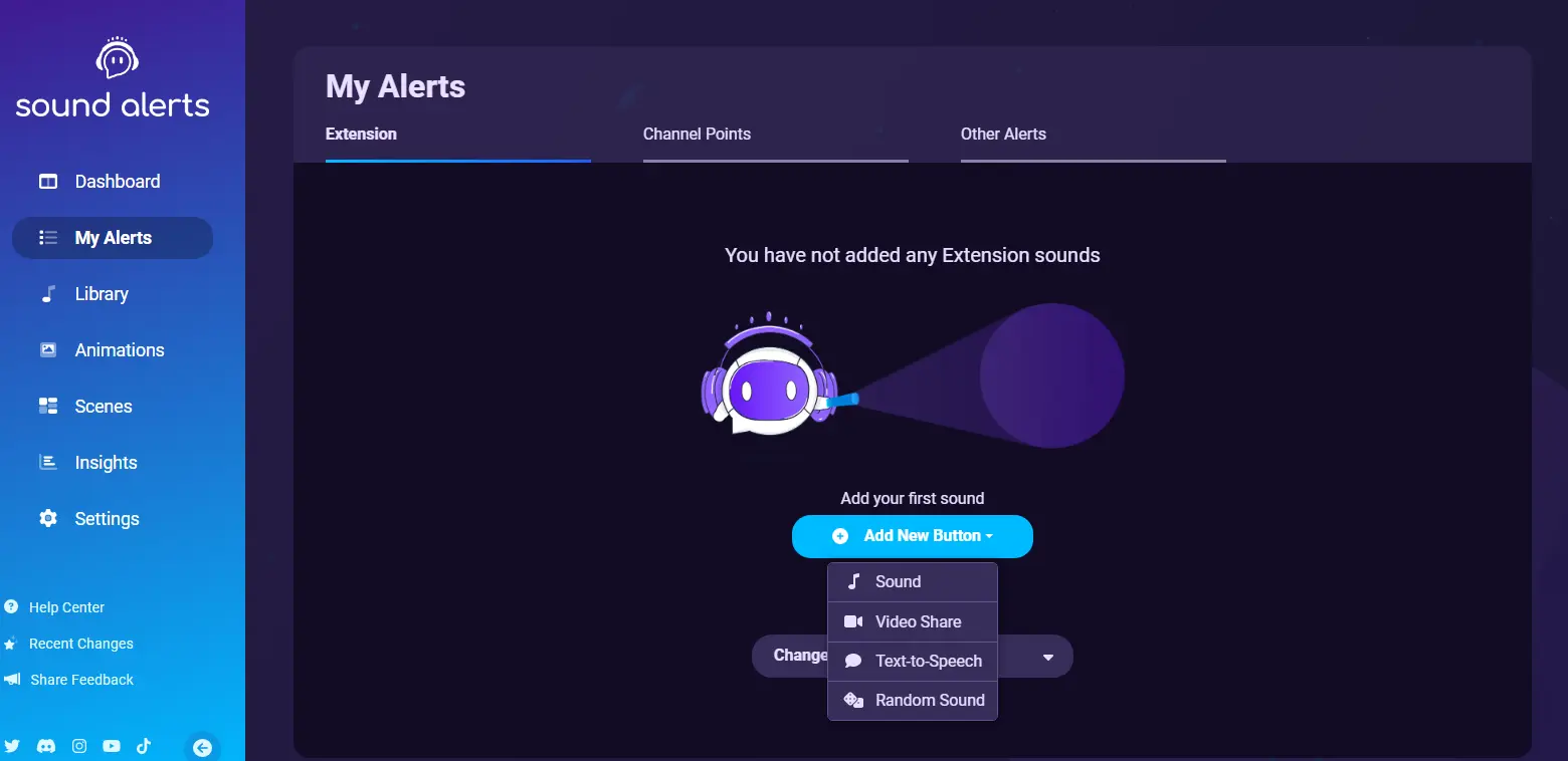 Sound Alerts My Alerts - Features the personal alert management section in Sound Alerts, where users can customize their audio triggers.