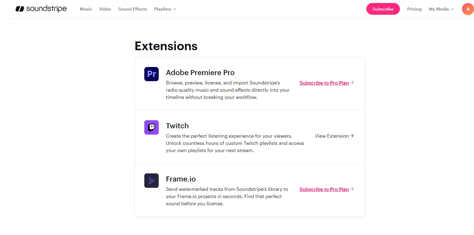 Soundstripe Extensions - Highlights the extensions library in Soundstripe, offering additional features and tools for users.