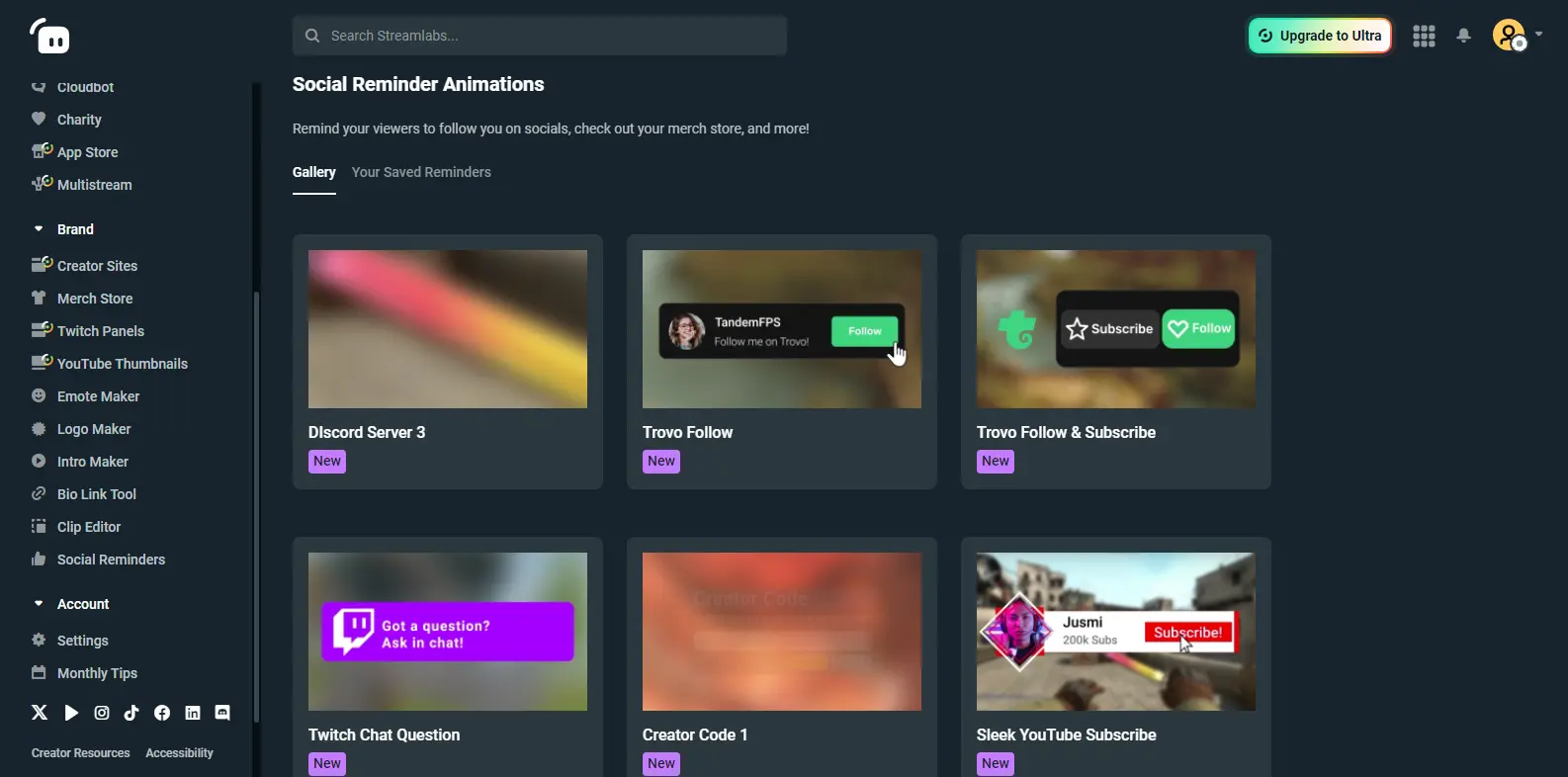 Streamlabs Web Social Reminder - Features the social reminder tool in Streamlabs, helping streamers promote their content on social media.