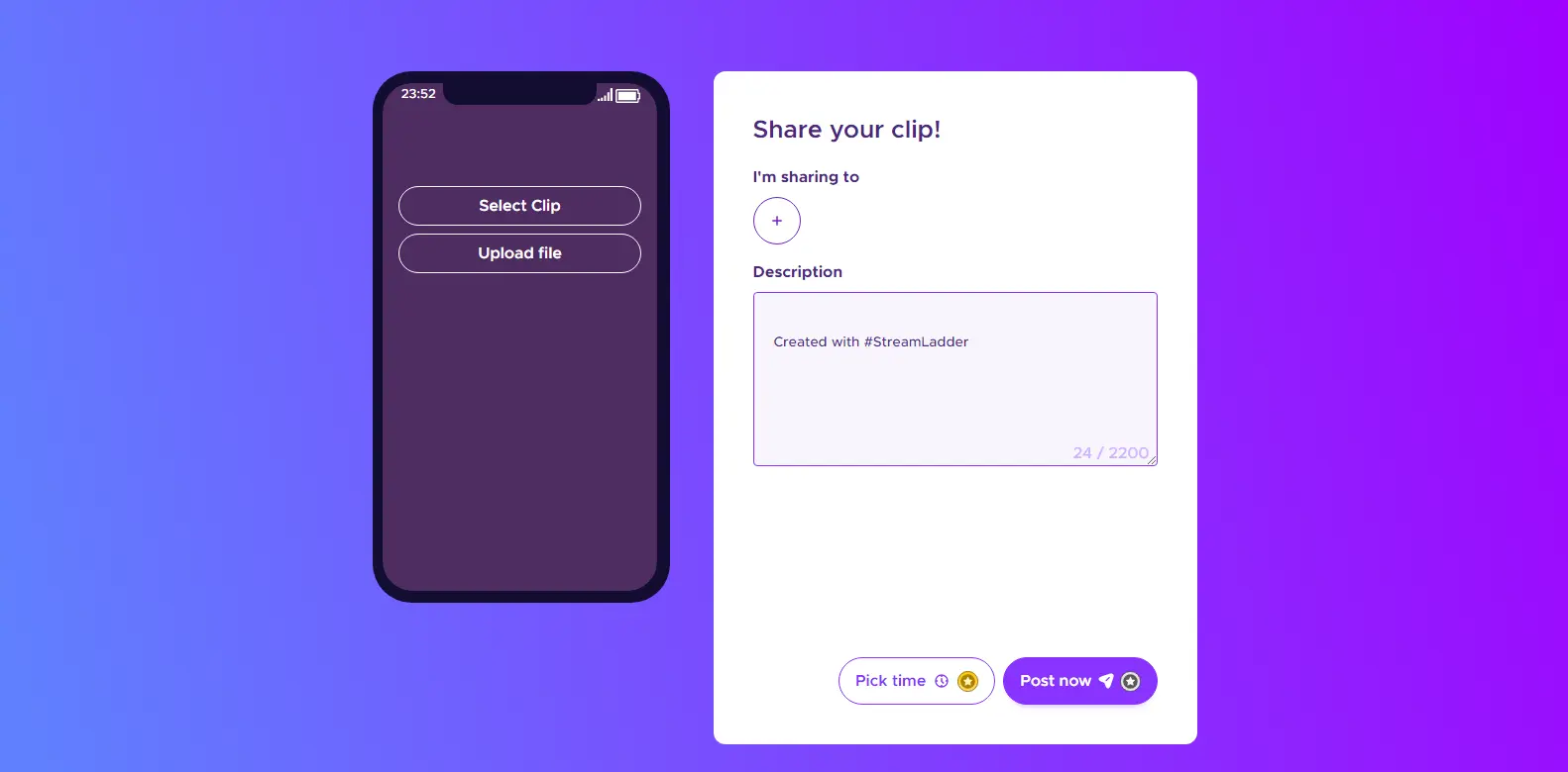 Streamladder Post Schedule - Highlights the post scheduling tool in Streamladder, enabling users to automate their content publication.