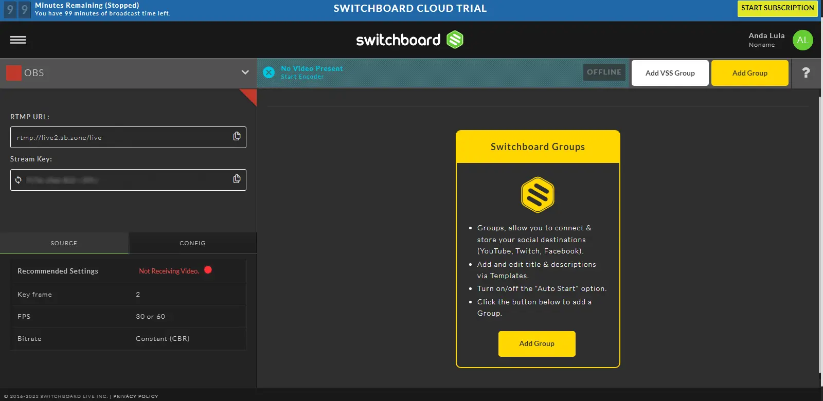 Switchboard Workflow Obs - Shows the OBS (Open Broadcaster Software) workflow in Switchboard, integrating live streaming software with distribution controls.