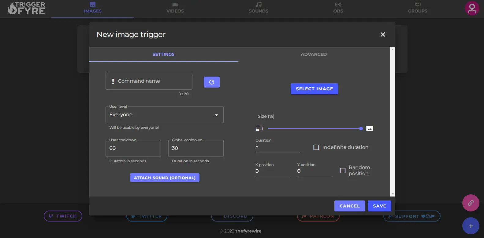 Triggerfyre Image Trigger - Shows the image trigger setup in Triggerfyre, enabling streamers to display graphics based on specific conditions.